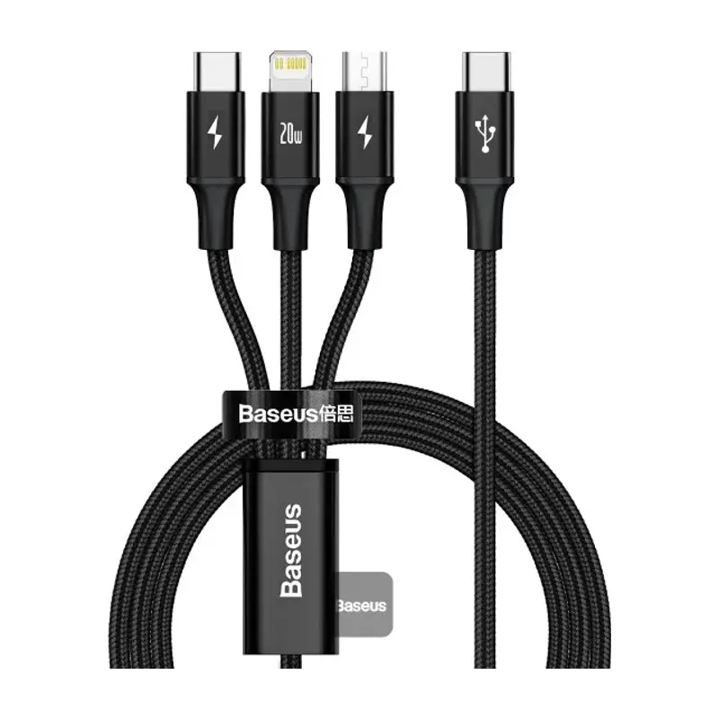 Baseus Rapid Series 3-in-1 Fast Charging Cable USB-C to C+Lightning+C PD 20W 1.5m
